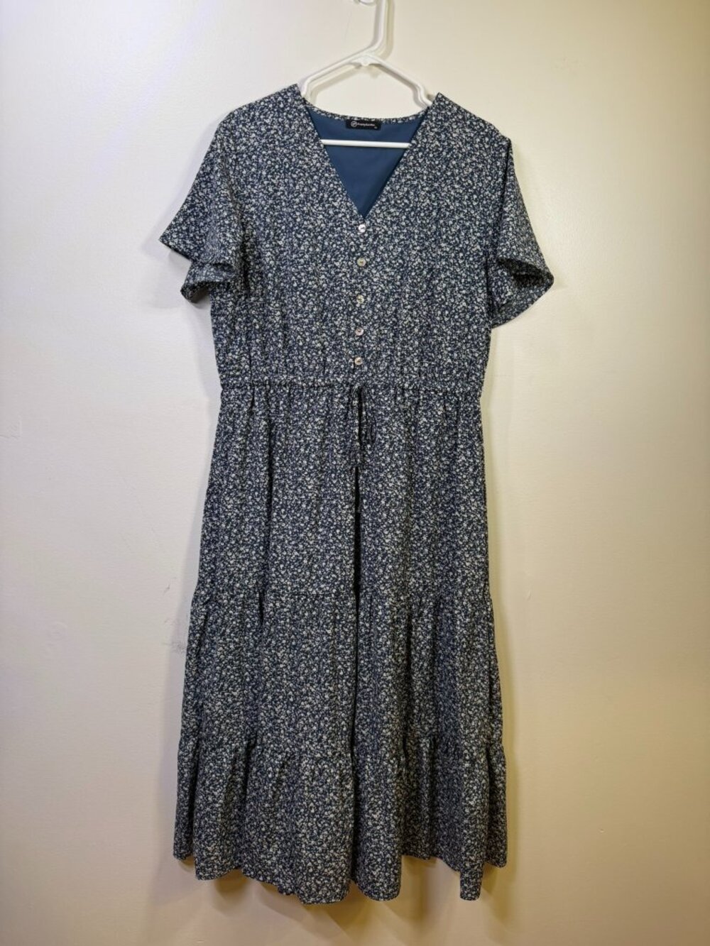 PrettyGarden Blue Floral Button Front Midi Dress
